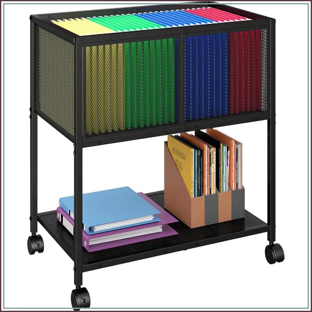Rolling File Cart with Wheels, Hanging File Folder Organizer for Letter Size, Black
