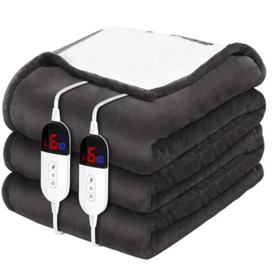 Coperta Elettrica Riscaldata 228 x 254 cm con Doppio Controllo, Misura King Size, 10 Impostazioni Orari e 6 Livelli di Riscaldamento, Protezione da Surriscaldamento