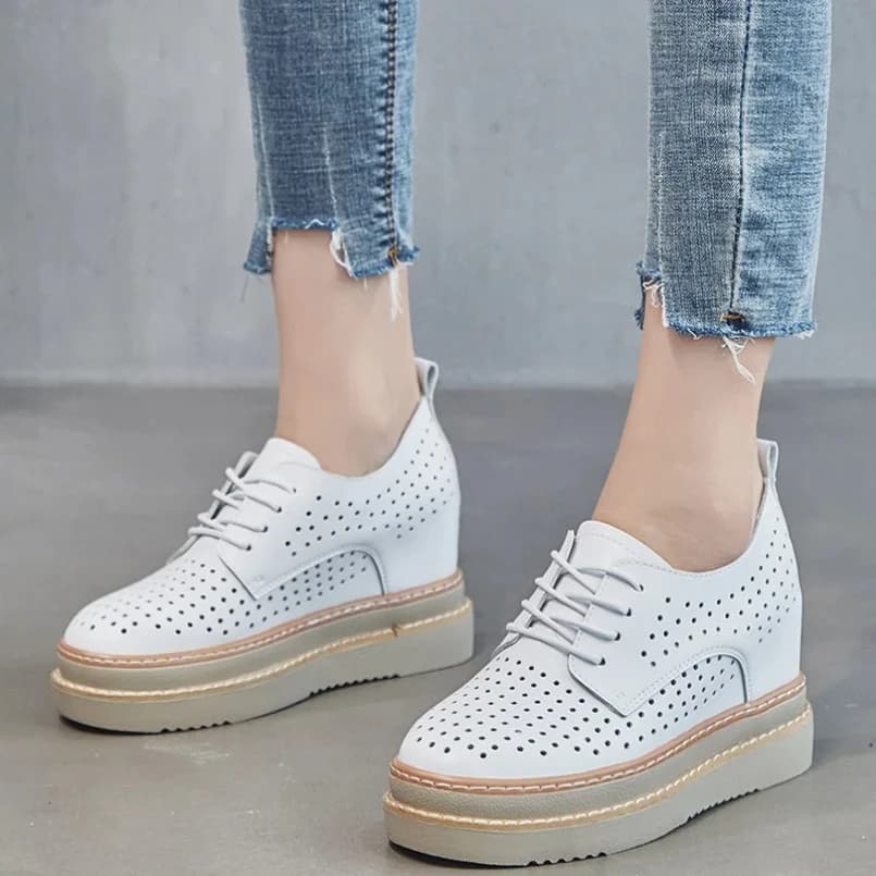 2025 7cm natural women genuine gymnastics shoes with leather platform wedge heels breathable rubber summer women casual shoes dress