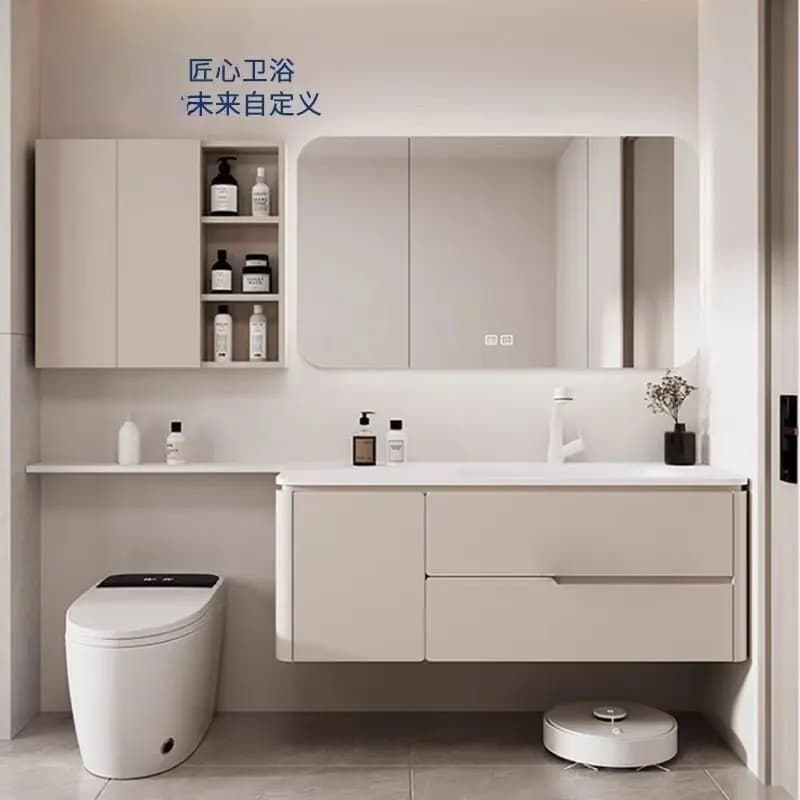 Mobiletto da bagno lavabo integrato, mobiletto da bagno in rovere, bagno combinato, mobiletto per WC, mobiletto a specchio, lavaggio a mano esteso B