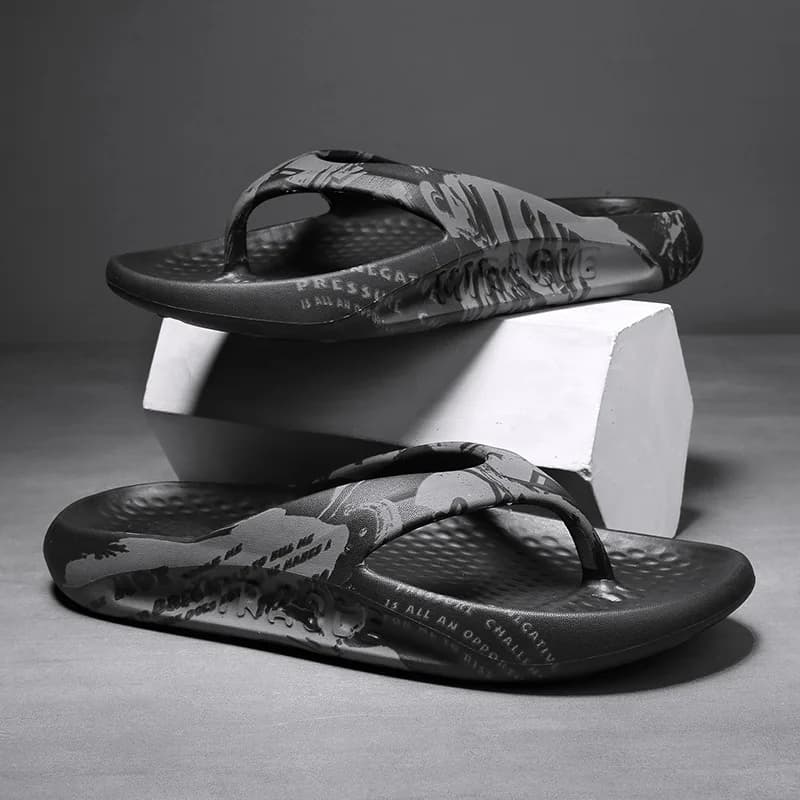 Printed male and female couples large size EVA high elastic flip-flops thick-soled lightweight slippers for outdoor beach shoes