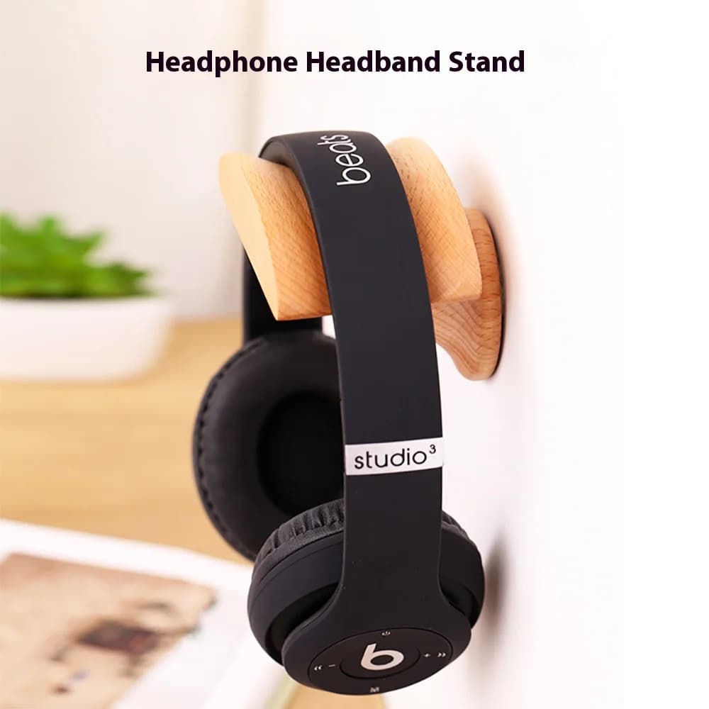 No Punching Universal Headphone Stand Solid Walnut/Beech Wood +Aluminum Alloy Headphones Hanger Hole Plate Gaming Headset Holder