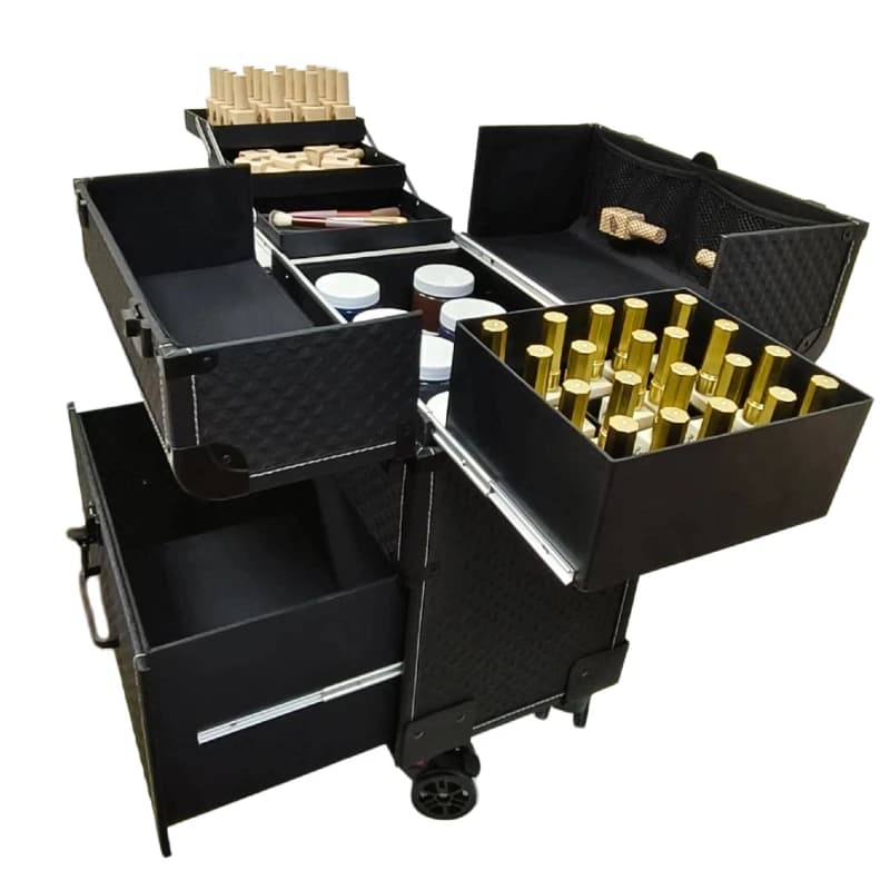Valigia trucco grande multistrato con ruote, contenitore portaoggetti per strumenti di bellezza e nail art, realizzata in pelle PU