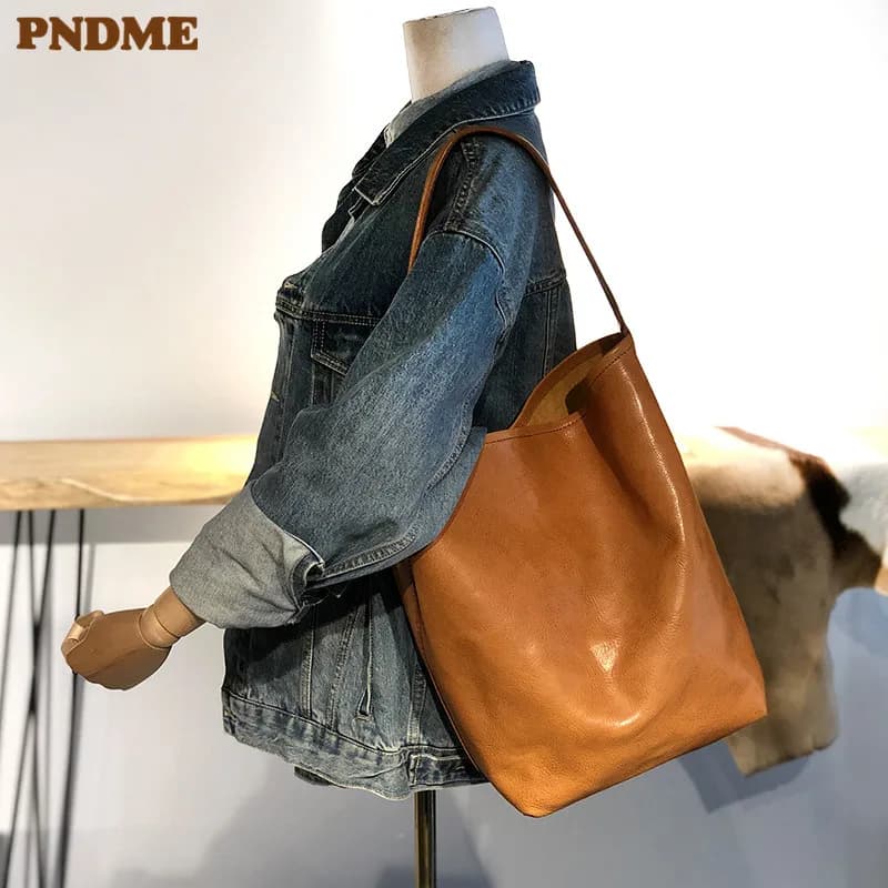 Borsa tote da donna semplice e casual in vera pelle di lusso, borsa a tracolla quotidiana per il fine settimana, vera pelle bovina, borsa per la spesa femminile