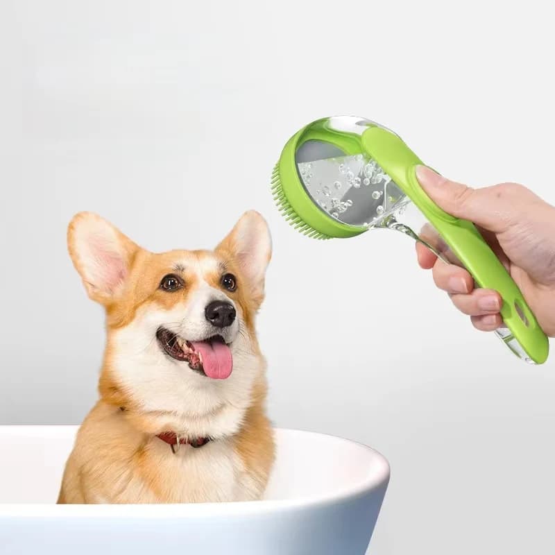 1 spazzola per il bagno degli animali domestici, manico lungo in morbido silicone con dispenser di shampoo, massaggio delicato per la toelettatura e la pulizia del pelo e delle pellicce.