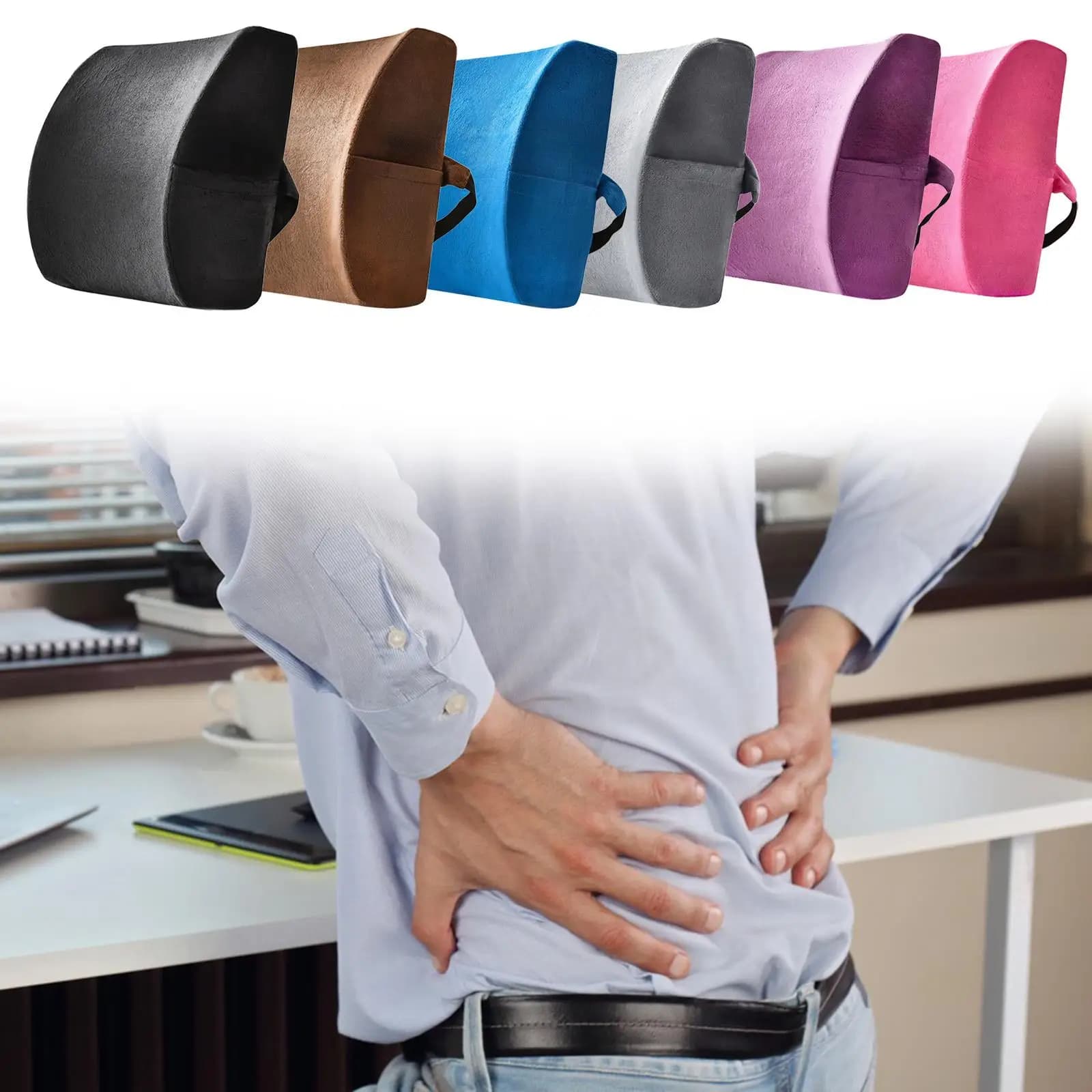 Cuscino di Supporto Lombare in Flanella, Comodo Cuscino in Memory Foam per Sedile Auto e Sedia da Ufficio, Sollievo dal Dolore Lombare