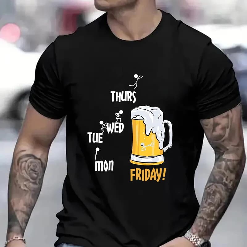 Beer Friday Print T-shirts for Men Summer Short Sleeves Casual Tshirt Funny Beer T-shirts Fashion Men Clothing Beer Lover Gifts
