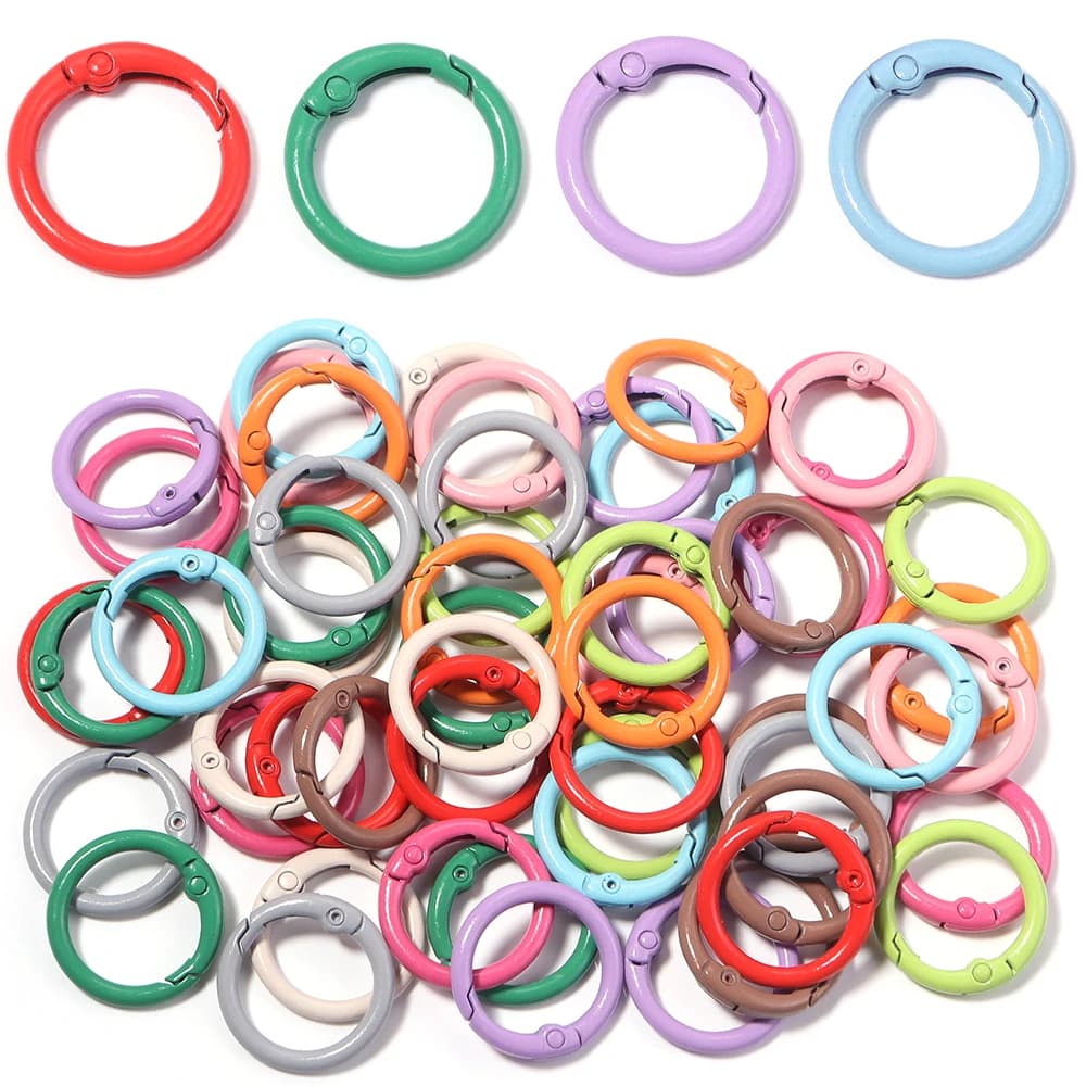 20Pcs/Lot Colored Metal O Ring Spring Clasps Openable Round Carabiner Keychain Clips Hook Dog Chain Buckle DIY Jewelry Connector