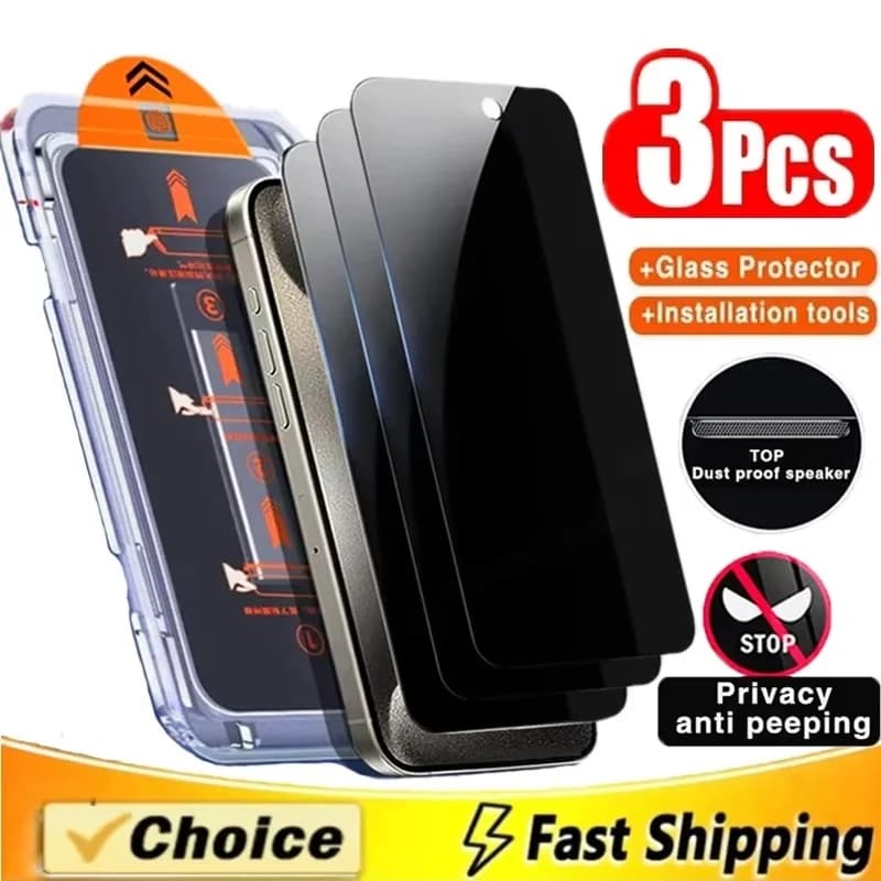 Protezione dello schermo privacy per installazione senza polvere per iPhone 17 Pro Max 16 11 14 13 12 15 16E Air Mini SE 7 8 XR XS Vetro anti-spia