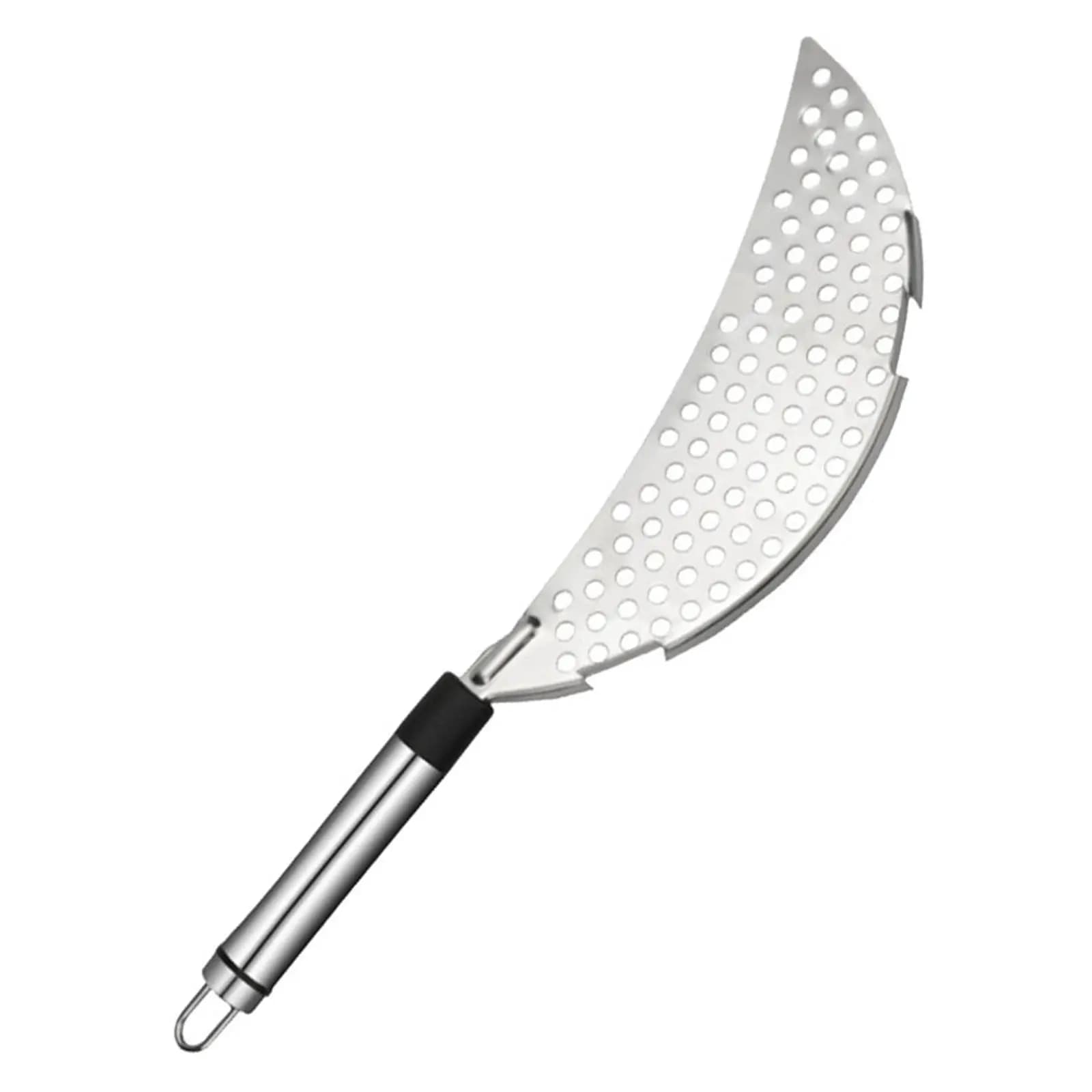 Stainless Steel Crescent Pan Strainer Pot Fry Drainer Handheld Kitchen Utensil Pasta Spaghetti Strainer Fry Drainer