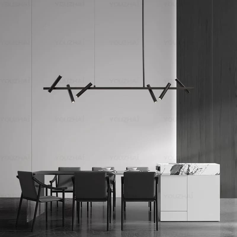 Nordic modern minimalist living room pendant light rotating ring bedroom dining room LED model room black lighting fixture