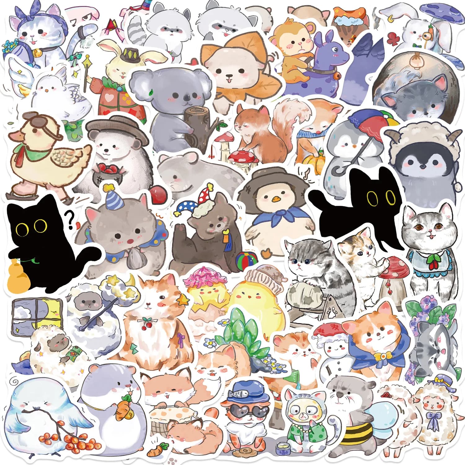 50 Pezzi Adesivi Animali Dipinti a Mano, Stile Kawaii, per Valigie, Chitarre, Laptop, Decorazioni Graffiti, Regalo per Ragazze