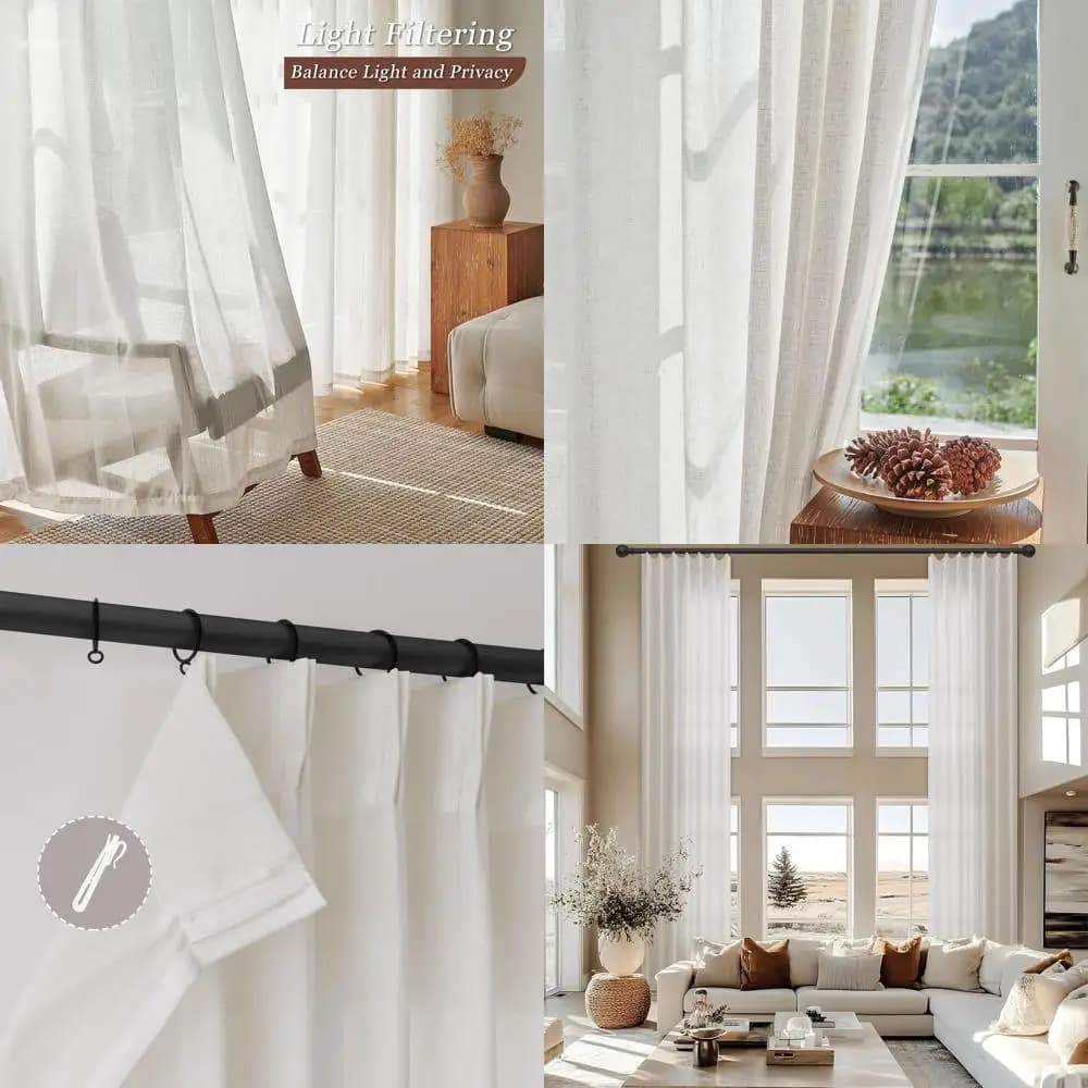Pleated curtains in natural cream linen, length 144, filtering light, semi-transparent, for living room and bedroom, 40x144, 1 panel