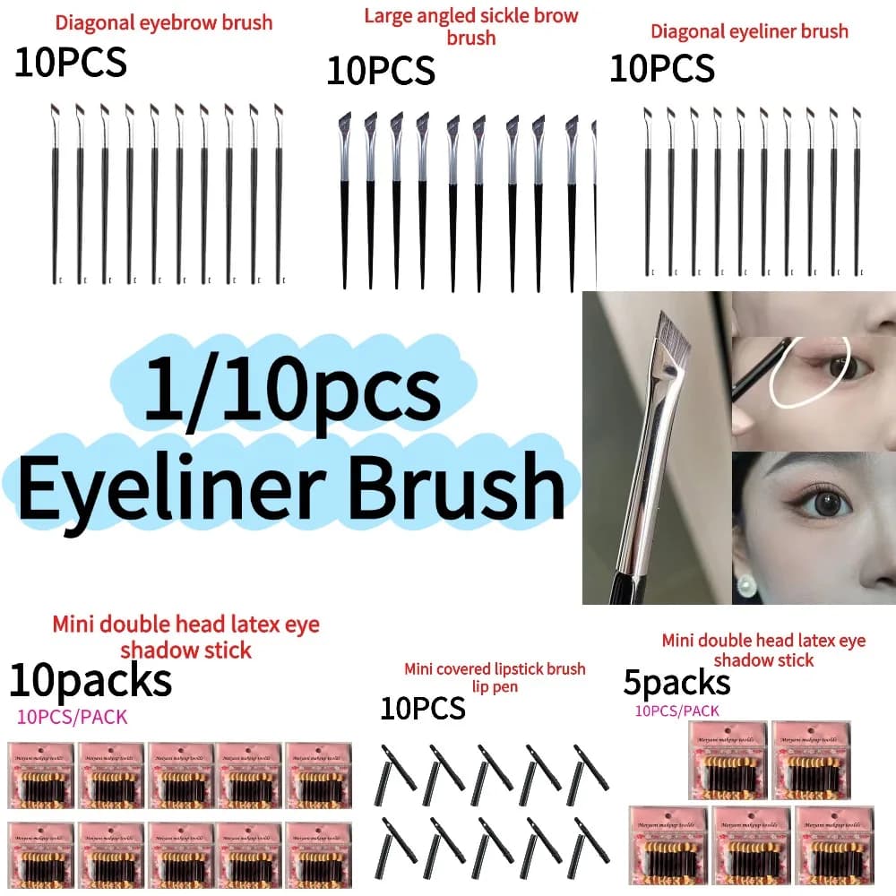 Pennello Angolato Sottile per Sopracciglia ed Eyeliner, Forma a Falcetto, Pennello Professionale Ultra-Fine di Precisione per il Trucco delle Sopracciglia, 1/10 Pezzi