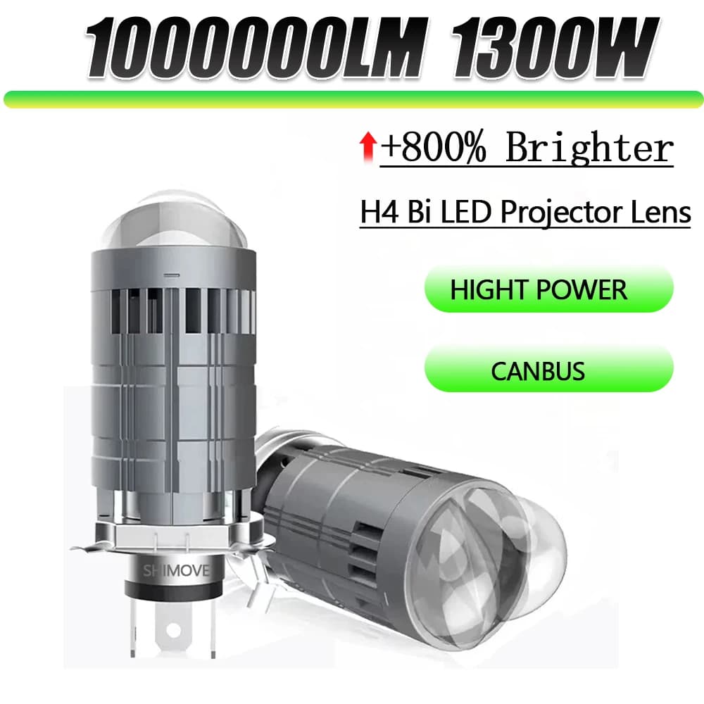Lente Proiettore Bi-LED H4 Mini per Auto, Lampada Turbo per Fari Auto, Canbus Plug and Play, Doppia Funzione Abbaglianti/Anabbaglianti per Moto, EMC