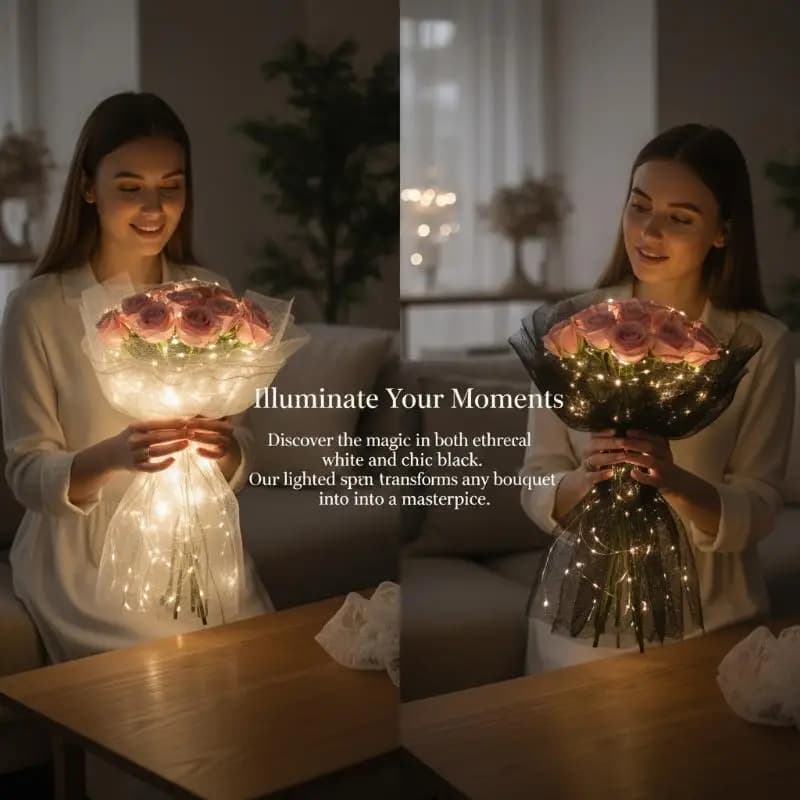 Carta da Regalo LED con Fiori, 2M di Rete in Pizzo Illuminata, Materiale per Confezioni Floreali per Anniversari e Compleanni