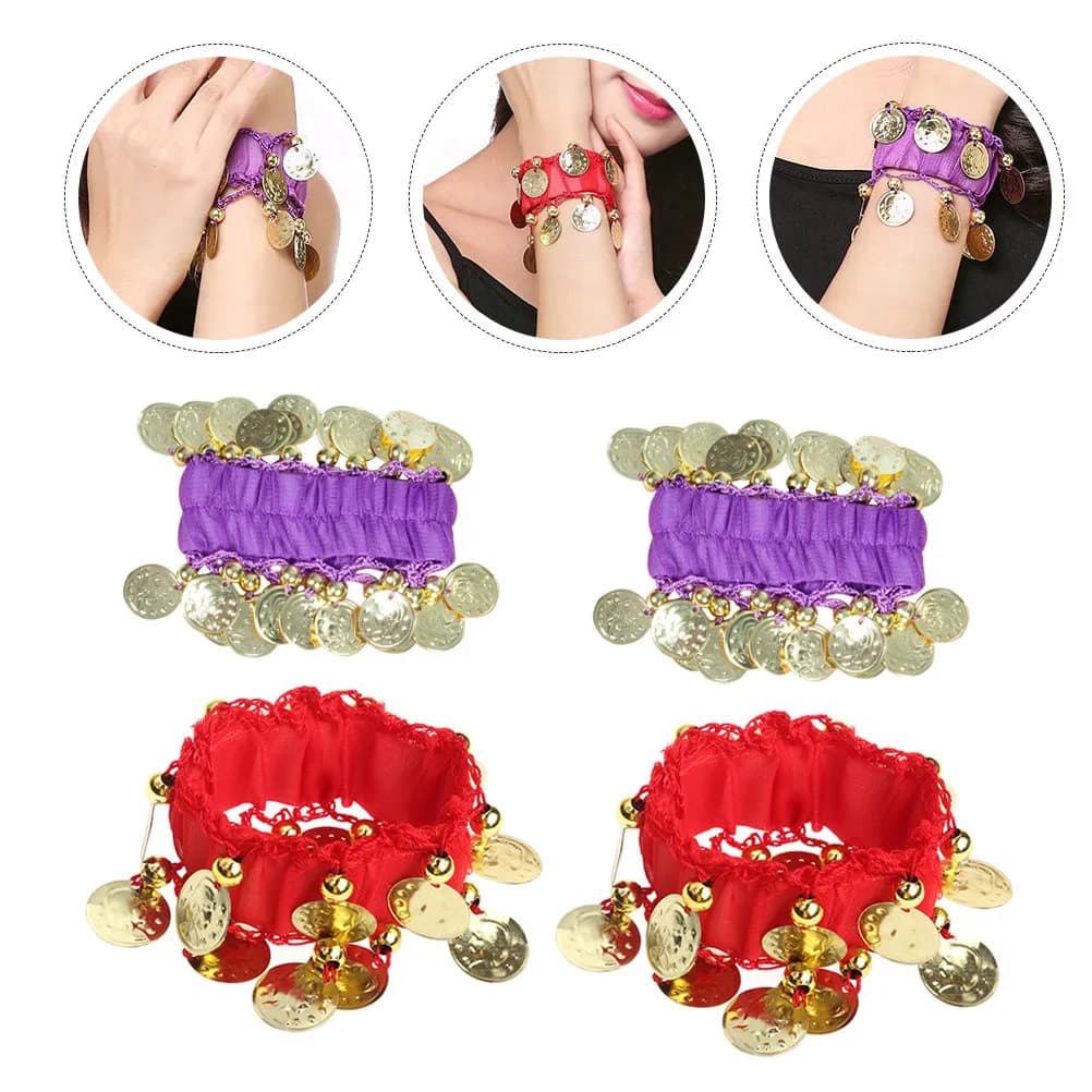 2 Paia di Braccialetti per Danza del Ventre con Monete e Nappe, Catena da Mano per Donne, Leggeri e Confortevoli, Suono Nitido per Esibizioni e Pratica di Danza