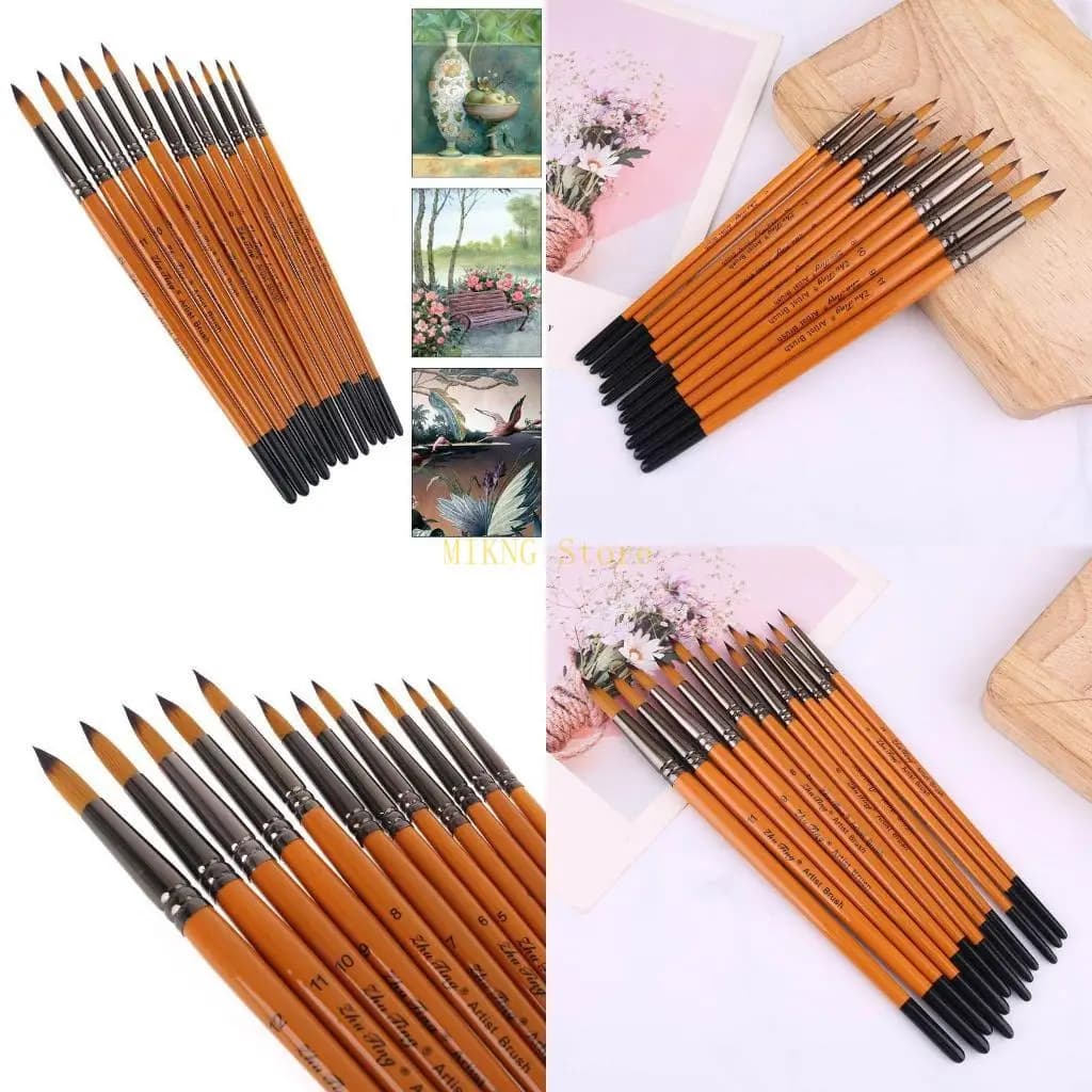 12pcs Professional Painting Brushes Nylon Hair Artist Watercolor Acrylic Gouache Paint Brush best sale
