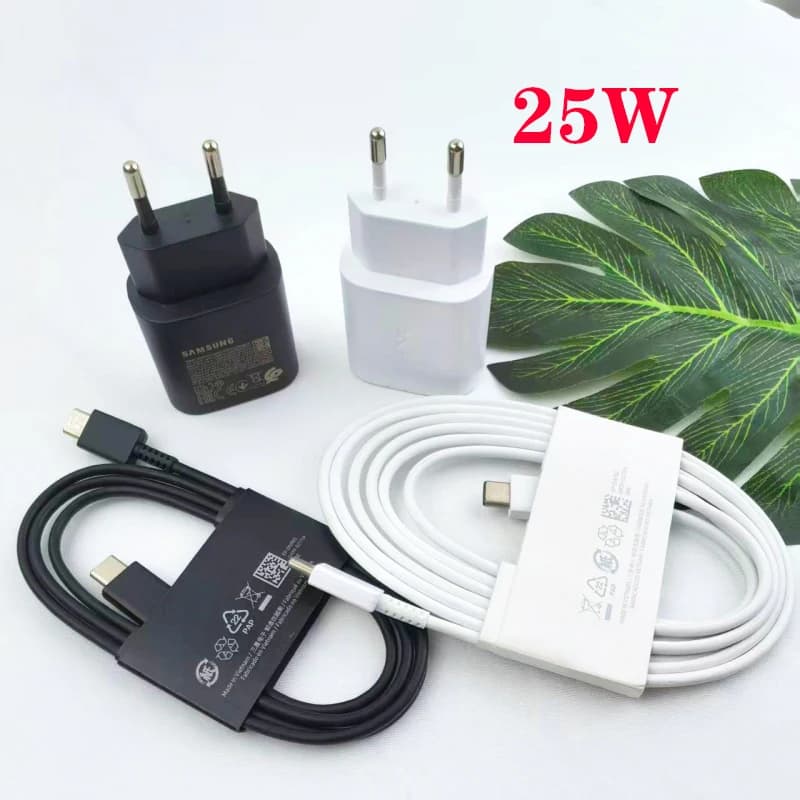 Samsung 25w PD Super fast charging adapter 1/1.8 M Type C Cable for Galaxy S25 S24 S23 S22 Ultra Z Flip Fold 7 6 5 4 3 A26