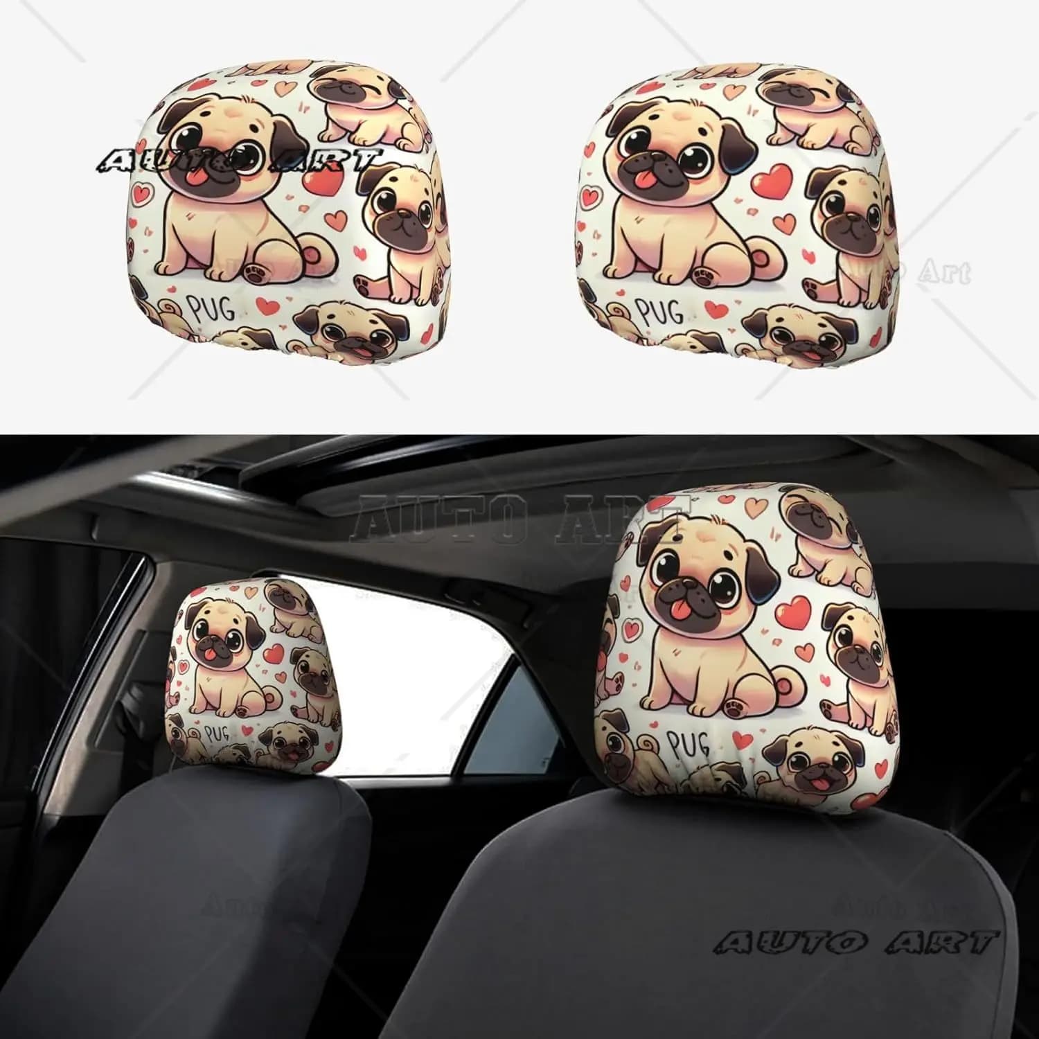 2 pieces funny cartoons for puppies, headrest cover for car seat, suitable universal for most cars, seats, suv