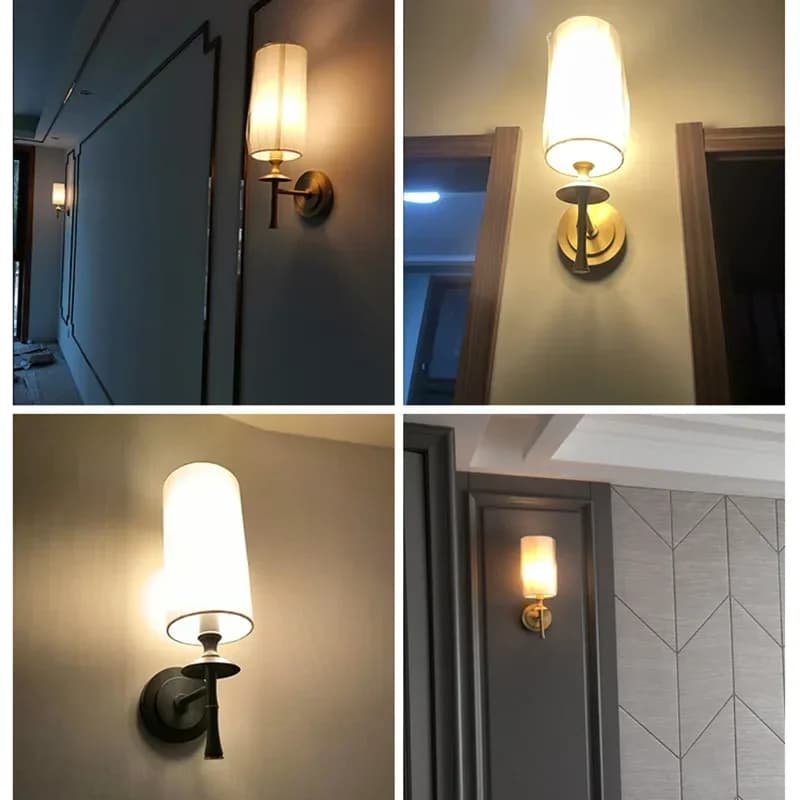 Applique da Parete in Ottone con Paralume Bianco Crema, Moderna Lampada a LED per Camera da Letto, Comodino, Bagno, Specchio, Nera