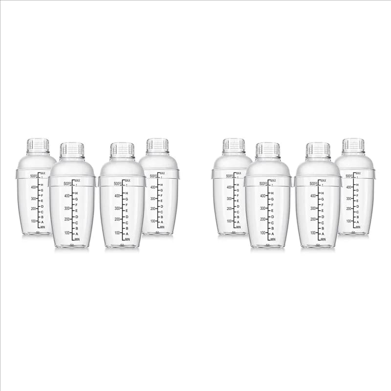 【Prezzo-Goccia!】Shaker per cocktail in plastica da 8 pezzi, agitatore per bevande a mano, con bilancia e coperchio trasparente, con misuratori