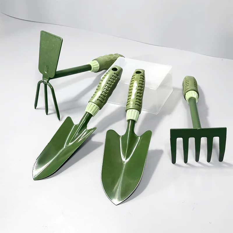 Garden Shovel & Three-Claw Rake Set Green Handle Hand Tools for Planting Flowers Vegetables Potted Care