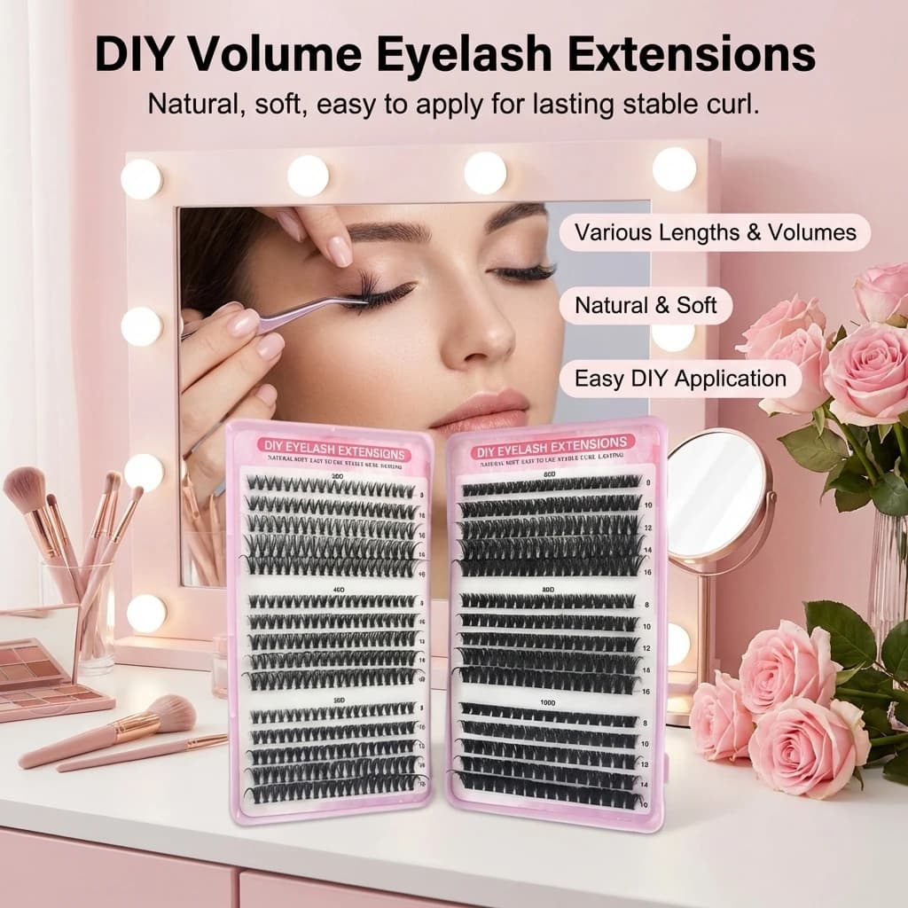 Fake natural curled natural eyelashes DIY, in pack, different styles, extension eyelashes to individual DIY tufts, for beginners and makeup professionals