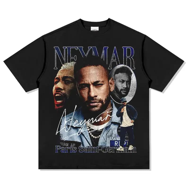 JR Neymar 100% cotton men's Tshirt football portrait jersey commemorative shirt Summer Short sleeve shirts oversize unisex