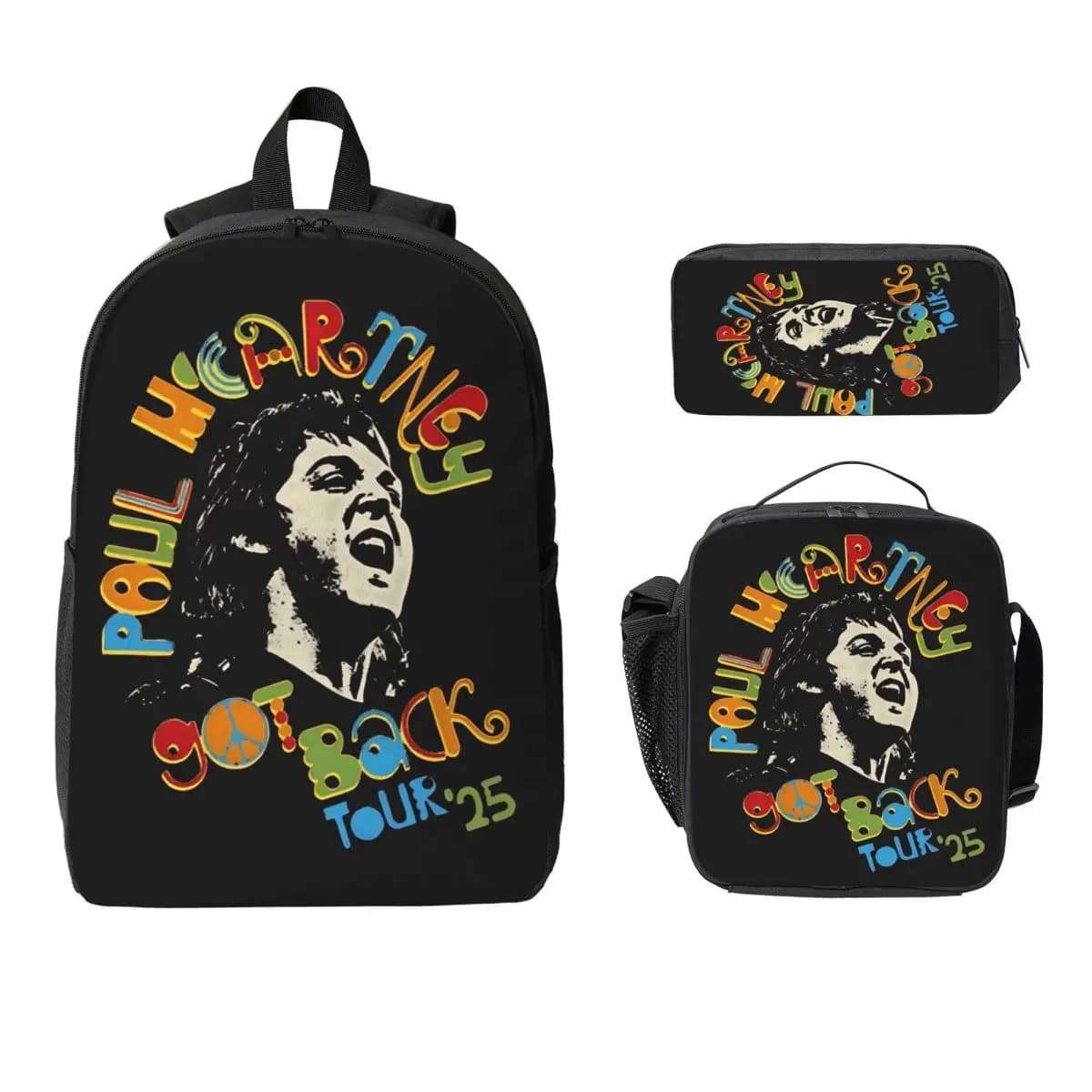 Paul McCartney Got Back Tour 2025 Set di zaini per ragazzi e ragazze Scatole per matite Set di zaini con portapranzo per studenti delle scuole Zaino