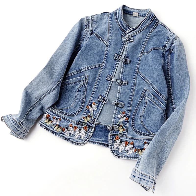 Giacca di jeans da donna 2026 Primavera Autunno, design raffinato, effetto ringiovanente, capospalla da donna, giacca cowboy monopetto in jacquard