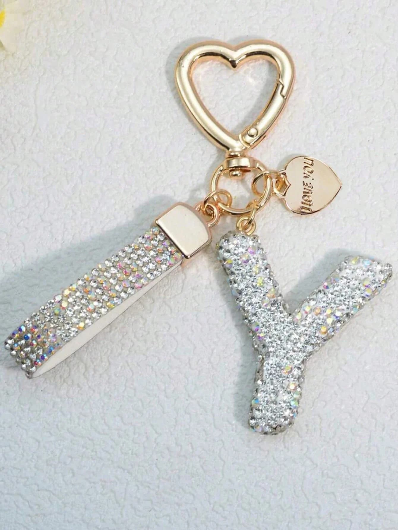 Portachiavi con lettera in strass e ciondolo a cuore, decorazione per borsa o auto, regalo per donna