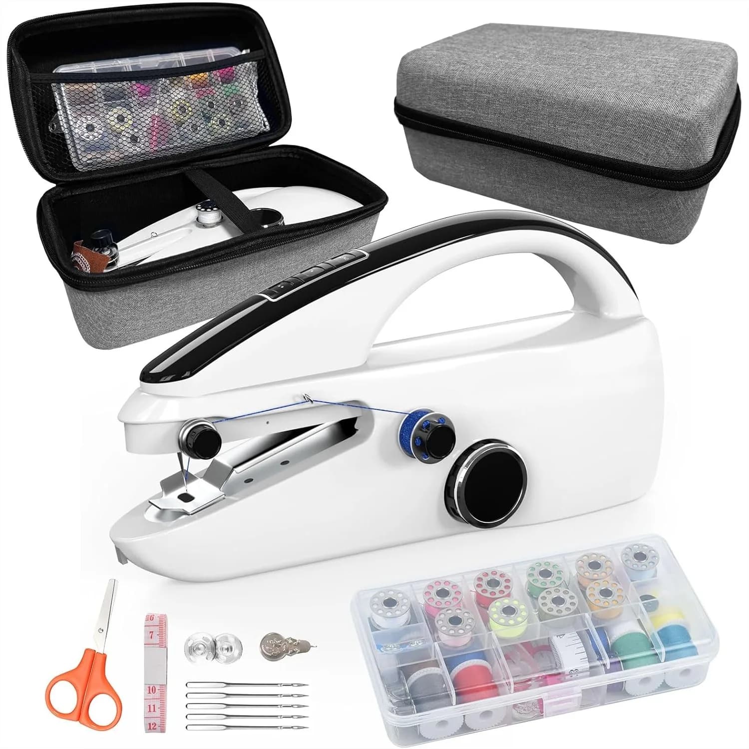 Macchina da Cucire Portatile per Principianti, Kit Mini da Cucito con 20 Fili Colorati, Doppia Alimentazione, Design Compatto per
