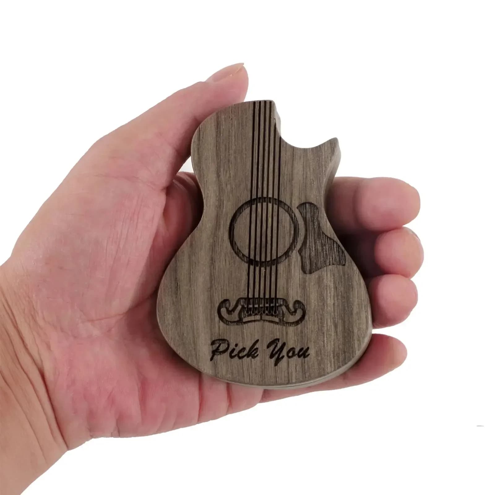 Plettri per chitarra in legno a 3 strati e custodia da viaggio - Legno duro denso per classici/bassi - Scatola per plettro a prova di schegge con chiusura magnetica