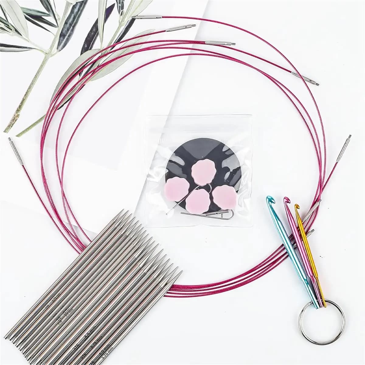 A56K 4.5 Inch Lace Interchangeable Circular Knitting Needle Set, Sizes US 1, 1.5, 2, 2.5, 4, 5, 6, 7 Interchangeable