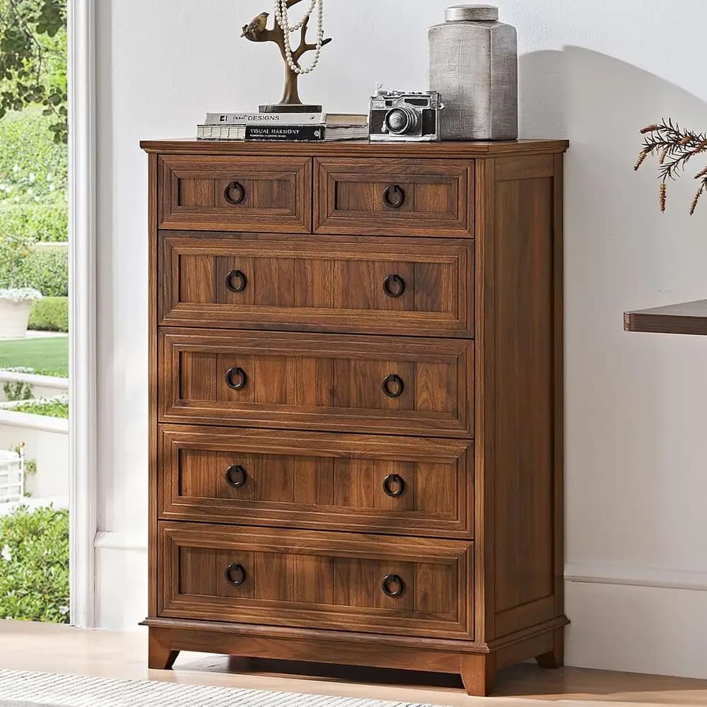 Mobiletto Alto a 6 Cassetti per Camera da Letto, 41 Pollici di Altezza con Cassetti Piccoli, Design in Legno Rustico, Maniglie in Metallo, Ideale per Armadi e Soggiorno
