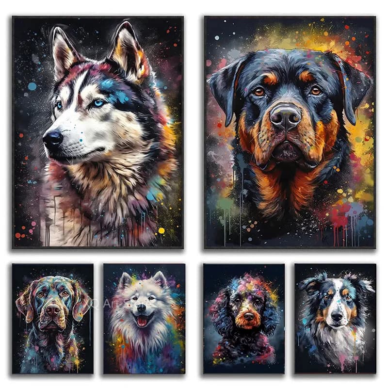 1pcs(No frame) Modern Watercolor Various Dogs Portrait Canvas Paintings on the Wall Art Poster and Print Lovely Animals Picture