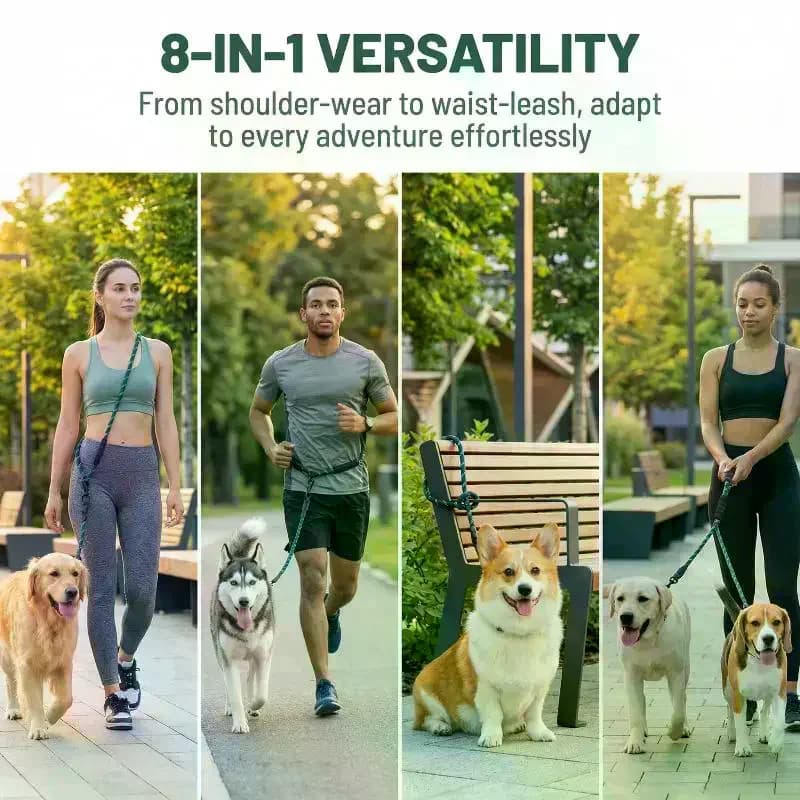 Guinzaglio per cani versatile e resistente con impugnatura imbottita, facilmente convertibile in doppio guinzaglio, 7,5 piedi, mani libere, da indossare a tracolla o in vita