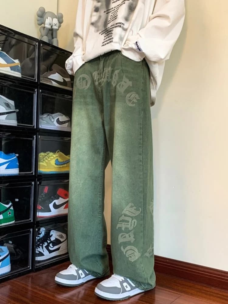 Retro American Style Men's Jeans Loose Straight Leg Wide Leg Pants Autumn Season Wear Washed Effect Youth Fashion Long Trousers