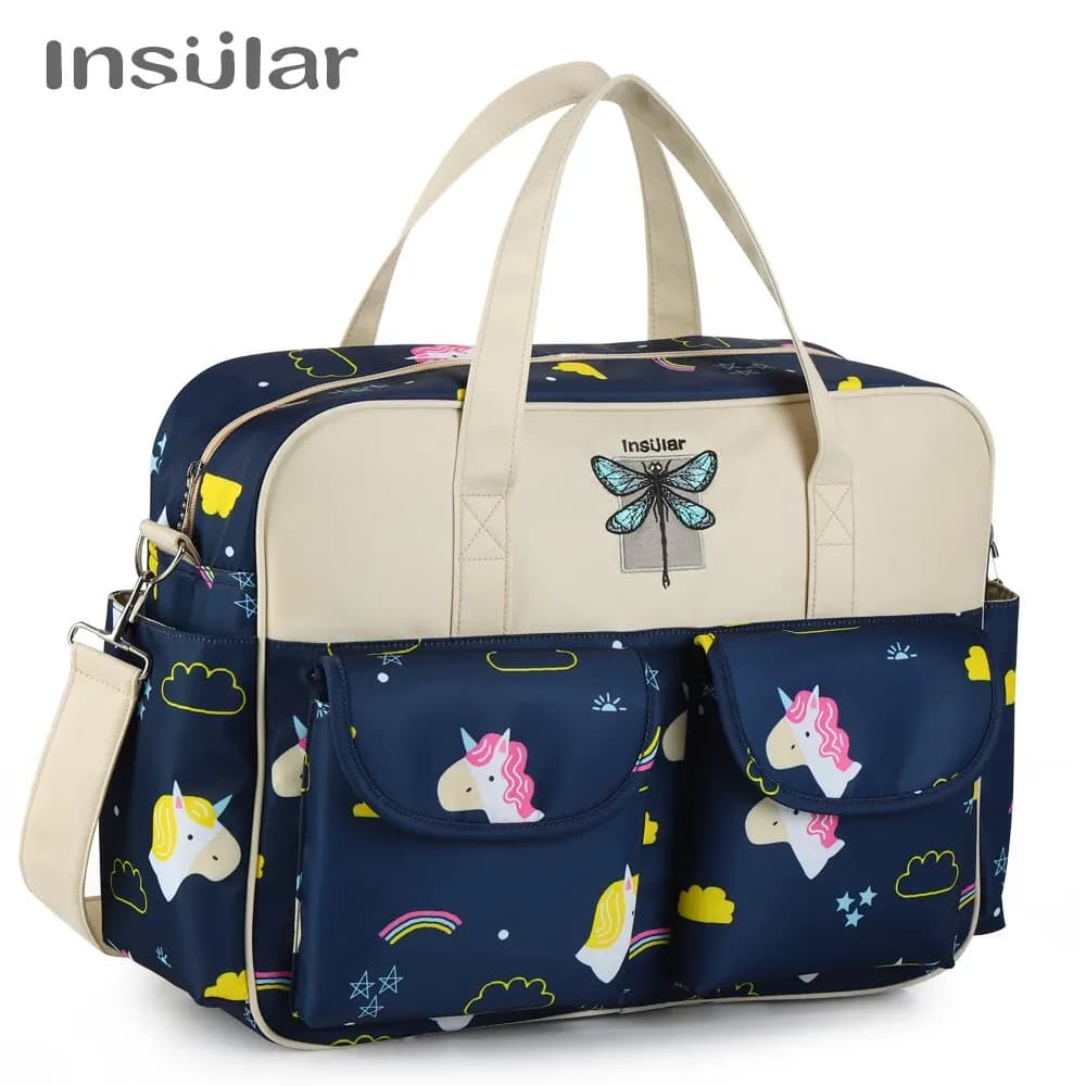 Borsa per Pannolini Impermeabile di Grande Capacità, Nuovo Stile Multifunzionale da Viaggio con Cinghie per Passeggino per Mamme e Neonati