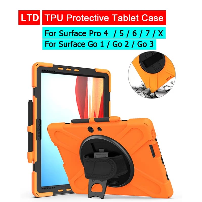Custodia per Microsoft Surface Pro X 4 5 6 7 7+ Plus Go 1 2 3 4 Custodia per tablet Slot per matita Supporto per supporto Cinghia da polso Copertura con rotazione a 360°