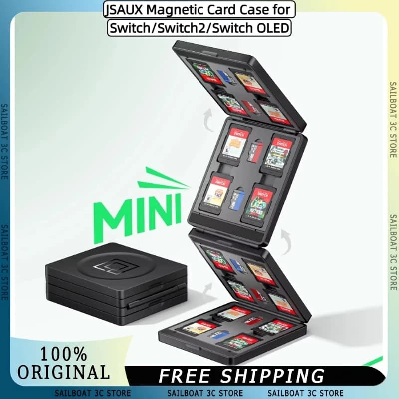 Custodia Magnetica JSAUX per Switch/Switch2/SwitchOLED, 40 Schede di Gioco, 40 Schede MicroSD, Scatola Leggera in PC+ABS, Accessorio per Giochi