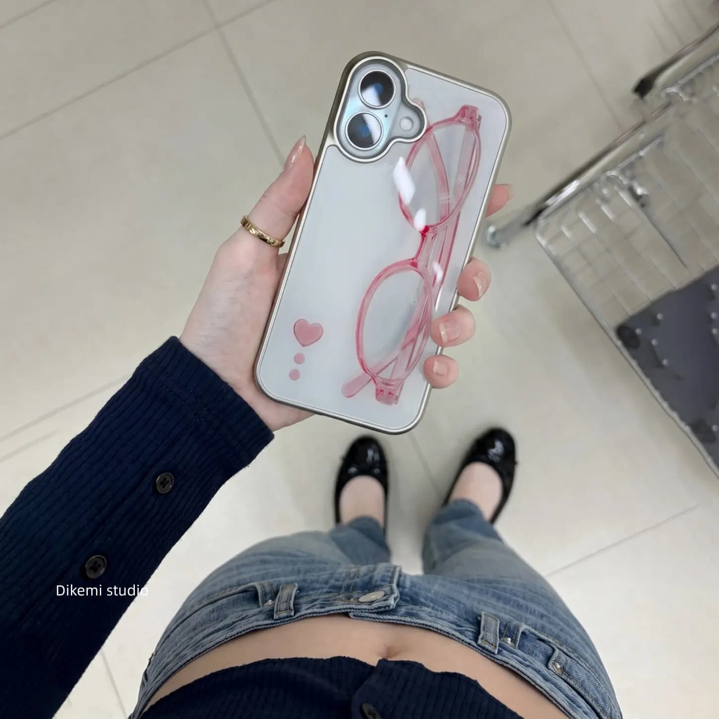 Korean ins Girl Heart Pink Glasses Love HEART Cute Phone Case For iPhone 17 Air 16 E 15 14 13 12 11 Pro XR Max 7 8 Plus Cover