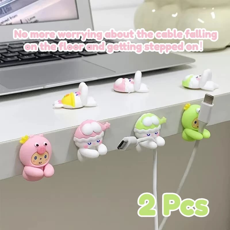 2 pezzi simpatico cartone animato animale in silicone bordo scrivania cavo organizzatore ragazze scrivania da ufficio deco gadget cavo dati cavo di ricarica clip di fissaggio