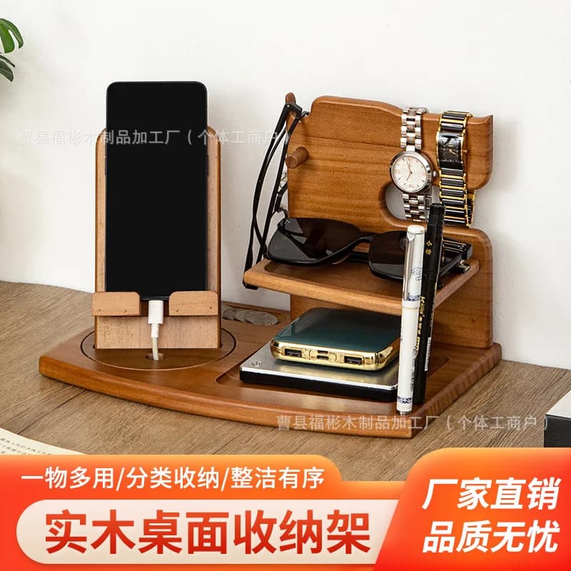 Scrivania da ufficio Portaoggetti in legno Camera da letto Comodino Orologio Porta telefono Anello, Supporto per cuffie per occhiali
