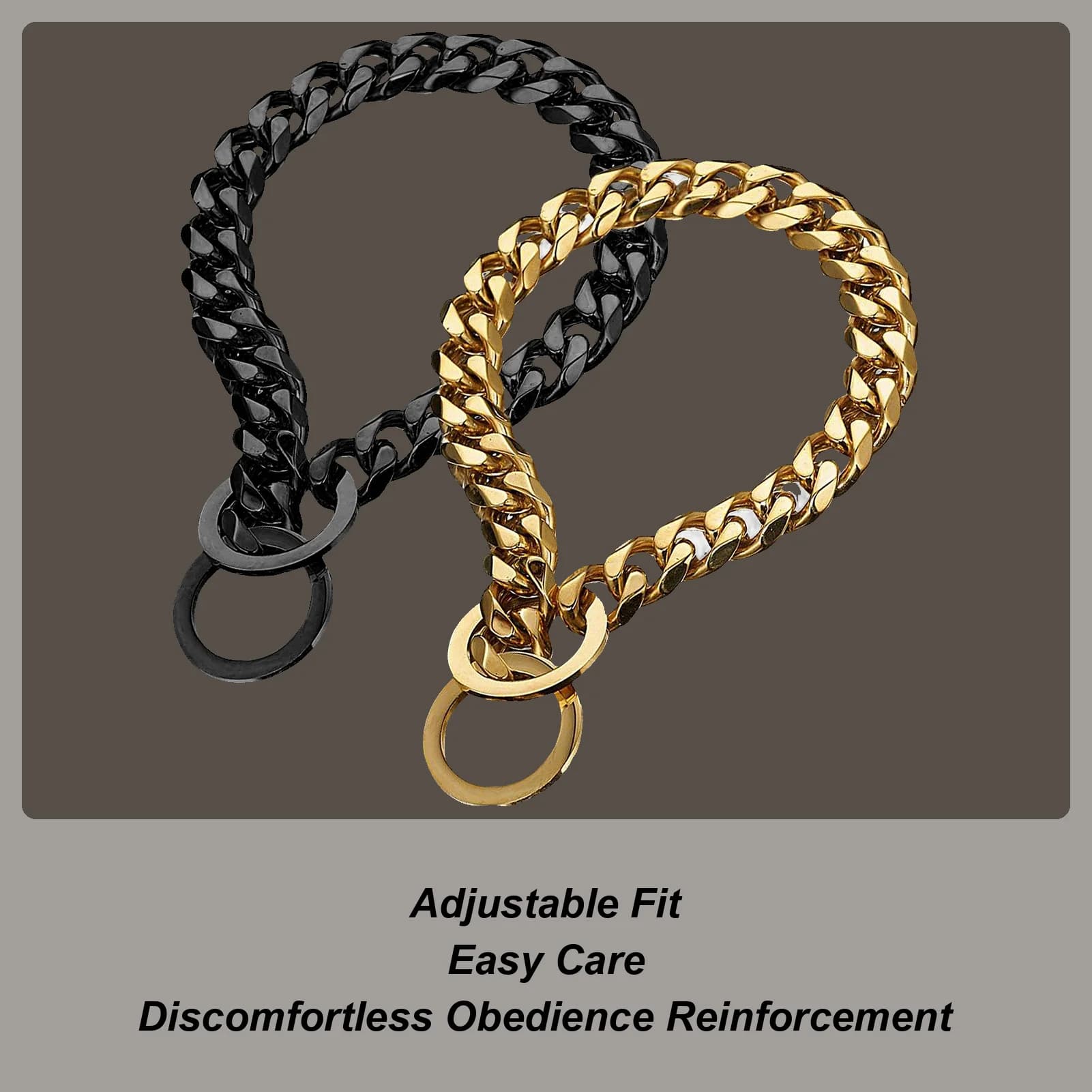 Collare a catena per soffocamento per cani in acciaio inossidabile Ausili per l'addestramento umanizzato Resistente nero e oro Collare pratico ed elegante per animali domestici