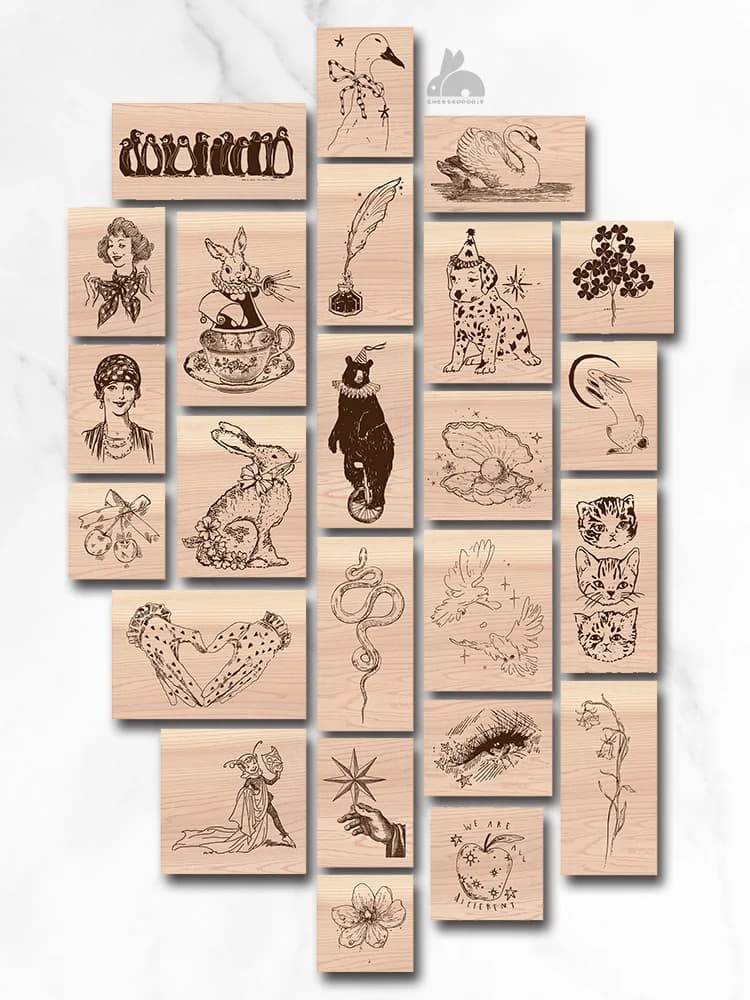 Magical Rabbit Swan Love Hand Wooden Rubber Stamp Set DIY Scrapbooking Photo Album Card Making Wood Seal