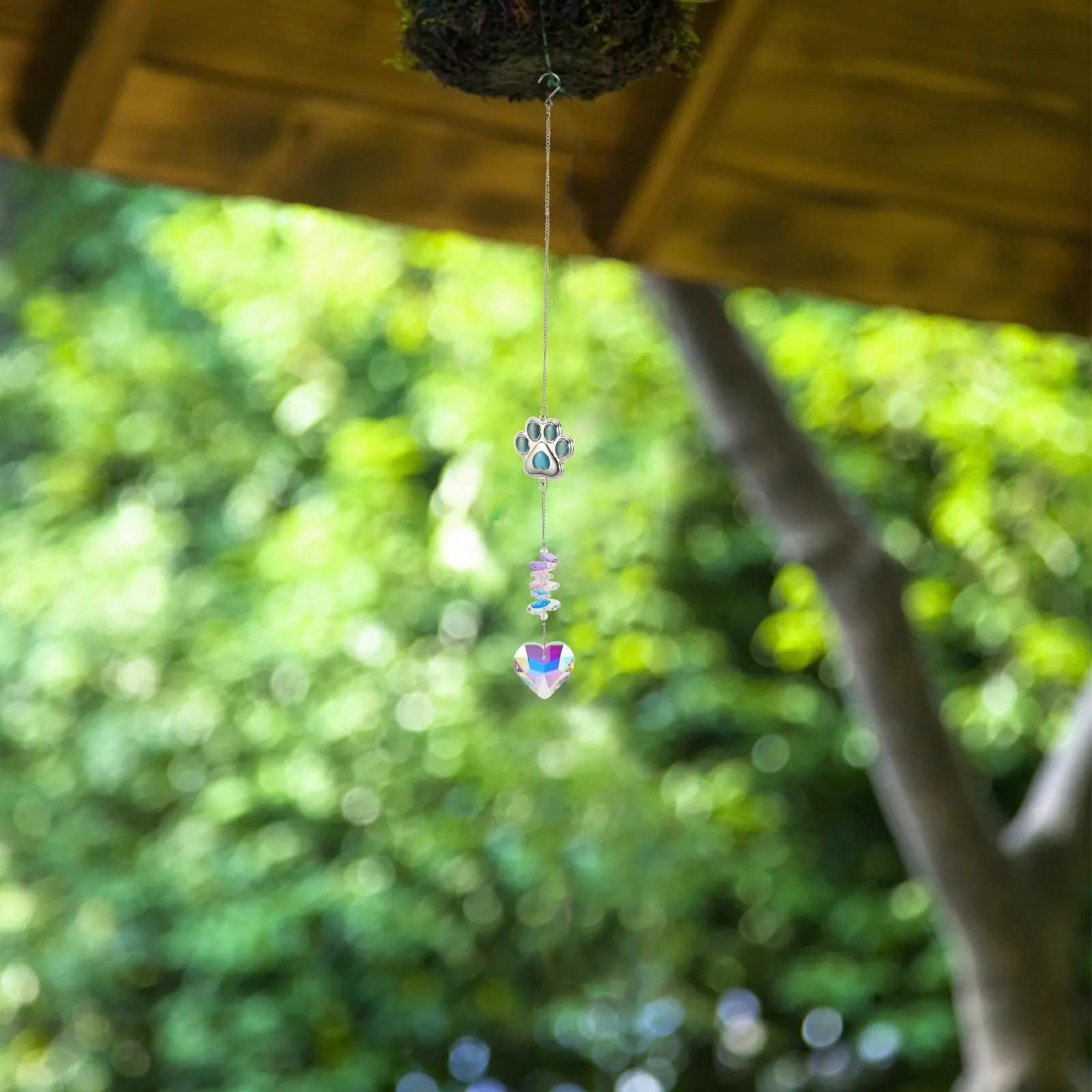 Sparkling Crystal Paw Print Wind Chime Sun Catcher for Outside Garden Yard Patio Balcony Dog Memorial Light Refracting Decor