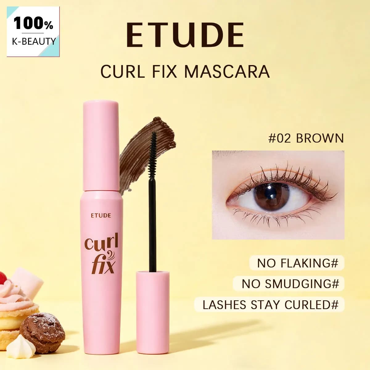 ETUDE Curl Fix Mascara 02 Marrone, Resistente alle sbavature e volumizzante, Tenuta delle ciglia e finitura naturale, Cosmetico coreano, Trucco coreano