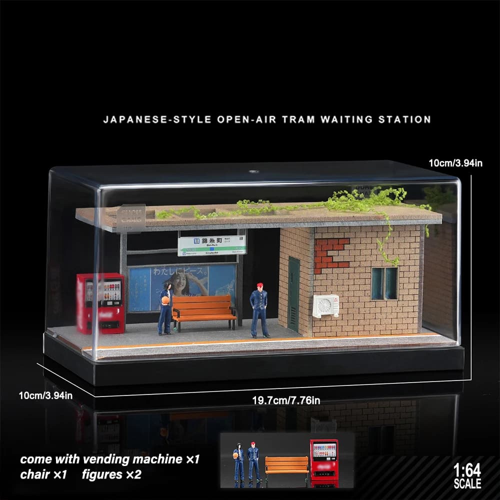 1/64 Stazione di attesa Tram all'aria aperta Diecast Model Car Park Modello Scena per action figure, Collezione fai da te